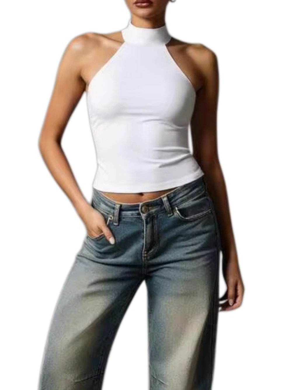 SHEIN white open back top